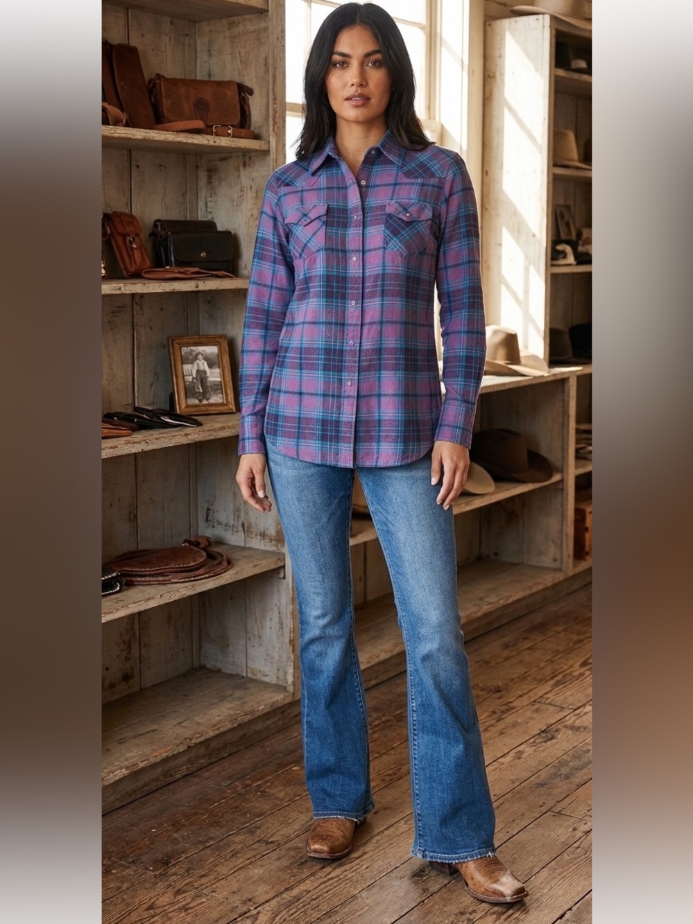 Back In The Saddle Plaid Snap Down